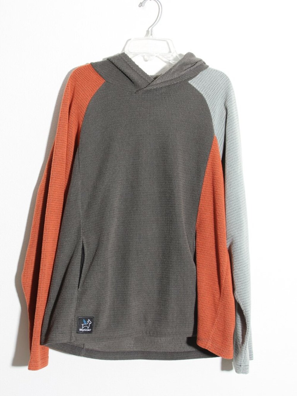 SkyGOAT Men's Camp Hoodie Pullover Microgrid Fleece Kangaroo Gray Orange Size XL